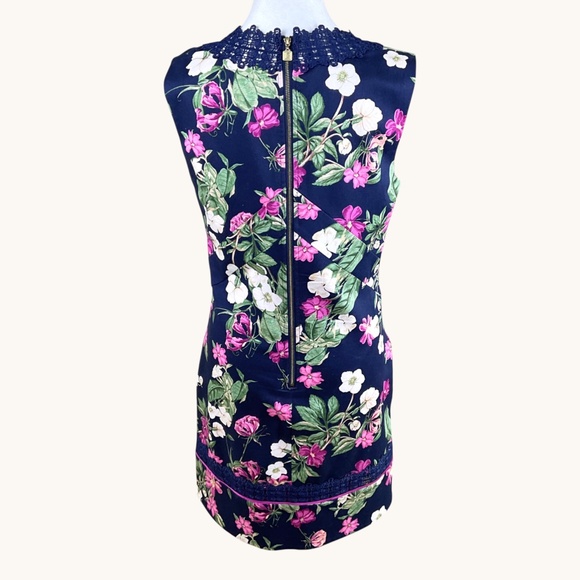Laundry Shelli Segal Dress Floral Blue Pink Cotton (6) - Picture 3 of 7